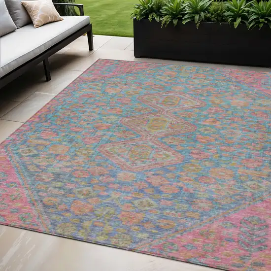 Sky Blue And Blush Aztec Washable Indoor Outdoor Area Rug Photo 2
