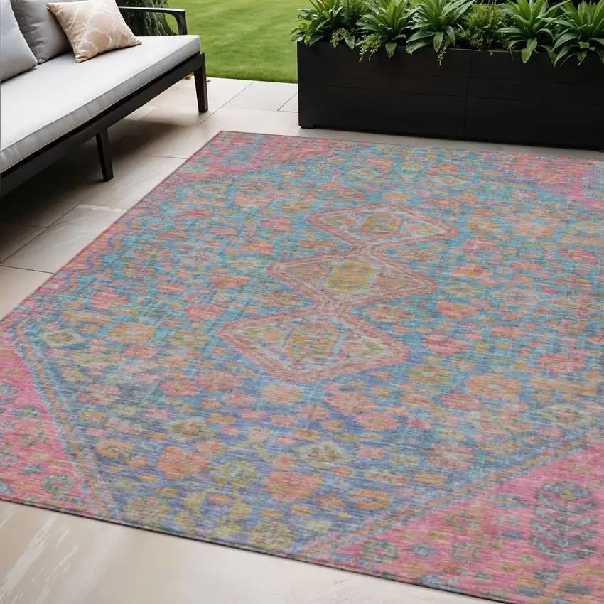Sky Blue And Blush Aztec Washable Indoor Outdoor Area Rug Photo 2