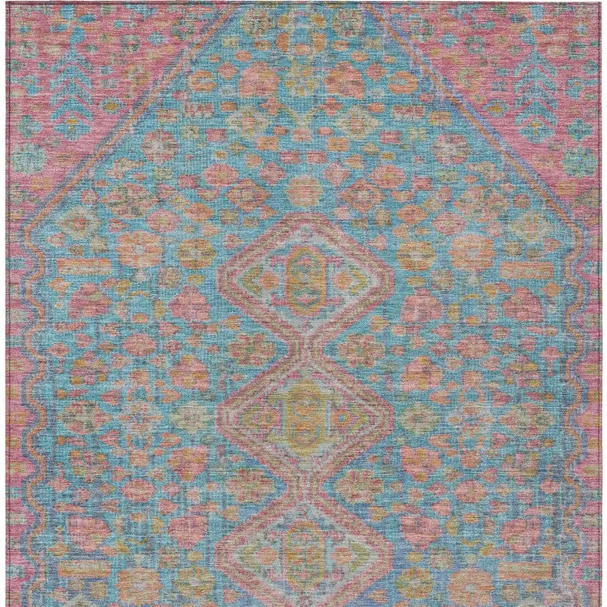 Sky Blue And Blush Aztec Washable Indoor Outdoor Area Rug Photo 7