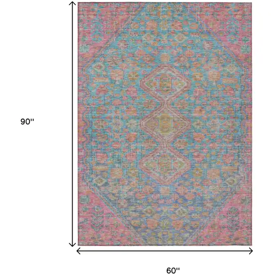 Sky Blue And Blush Aztec Washable Indoor Outdoor Area Rug Photo 9