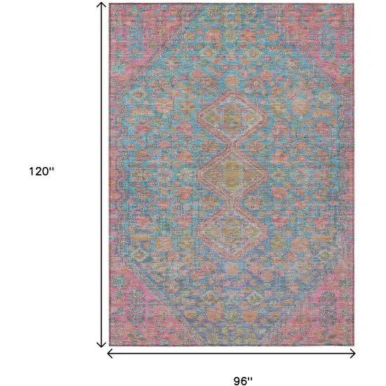 Sky Blue And Blush Aztec Washable Indoor Outdoor Area Rug Photo 9