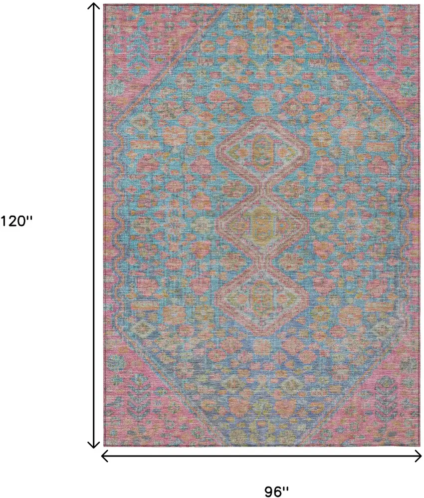 Sky Blue And Blush Aztec Washable Indoor Outdoor Area Rug Photo 9