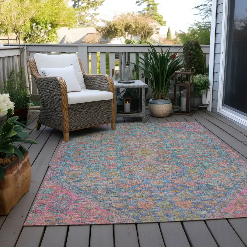 Sky Blue And Blush Aztec Washable Indoor Outdoor Area Rug Photo 8