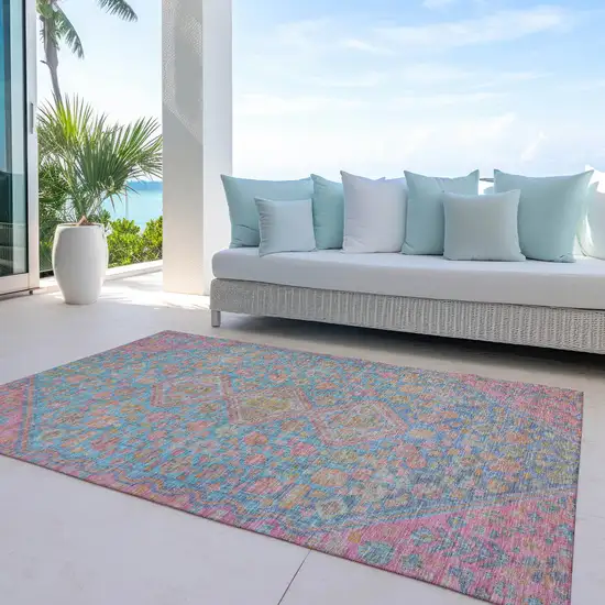 Sky Blue And Blush Aztec Washable Indoor Outdoor Area Rug Photo 5