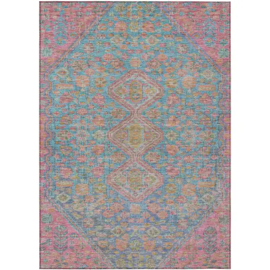 Sky Blue And Blush Aztec Washable Indoor Outdoor Area Rug Photo 1