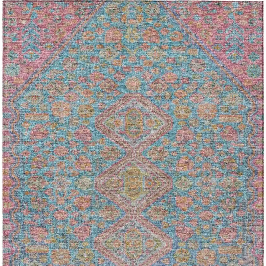 Sky Blue And Blush Aztec Washable Indoor Outdoor Area Rug Photo 4