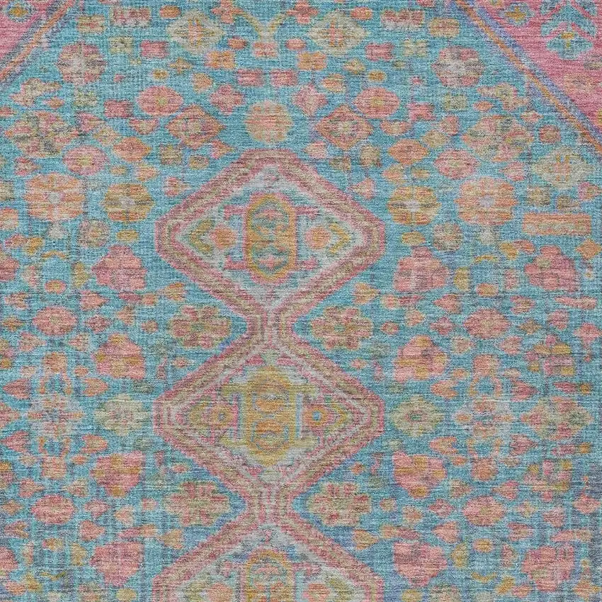 Sky Blue And Blush Aztec Washable Indoor Outdoor Area Rug Photo 3