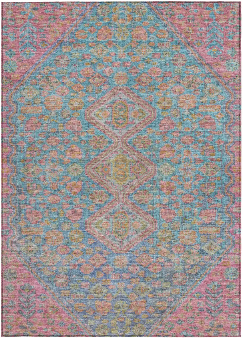 Sky Blue And Blush Aztec Washable Indoor Outdoor Area Rug Photo 4