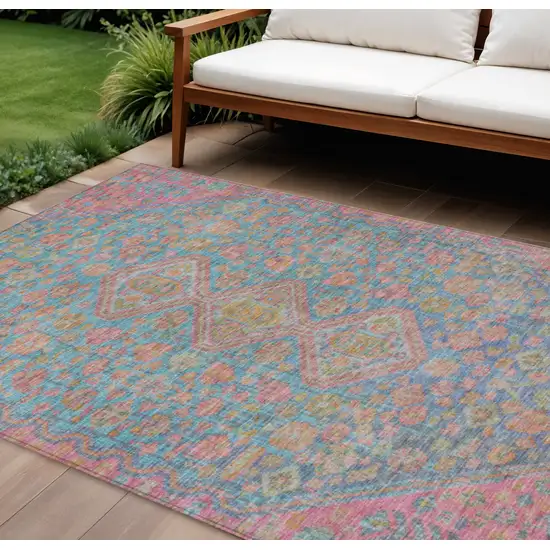 Sky Blue And Blush Aztec Washable Indoor Outdoor Area Rug Photo 2