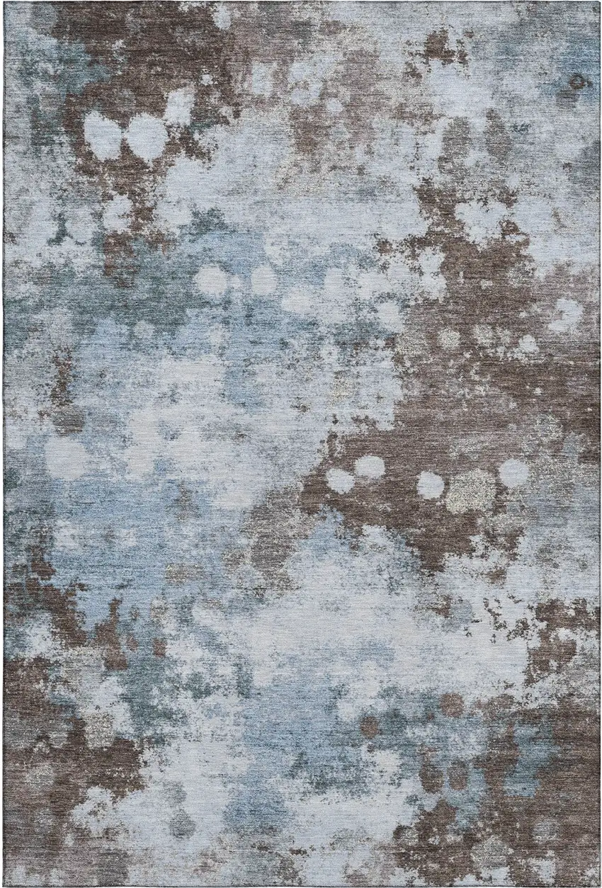 Sky Blue And Brown Abstract Washable Area Rug With UV Protection Photo 1