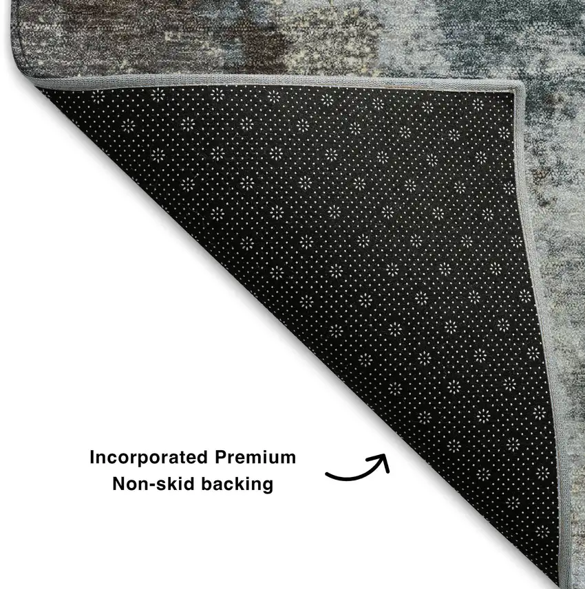 Sky Blue And Brown Abstract Washable Area Rug With UV Protection Photo 6