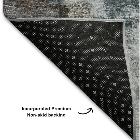 Sky Blue And Brown Abstract Washable Area Rug With UV Protection Photo 6