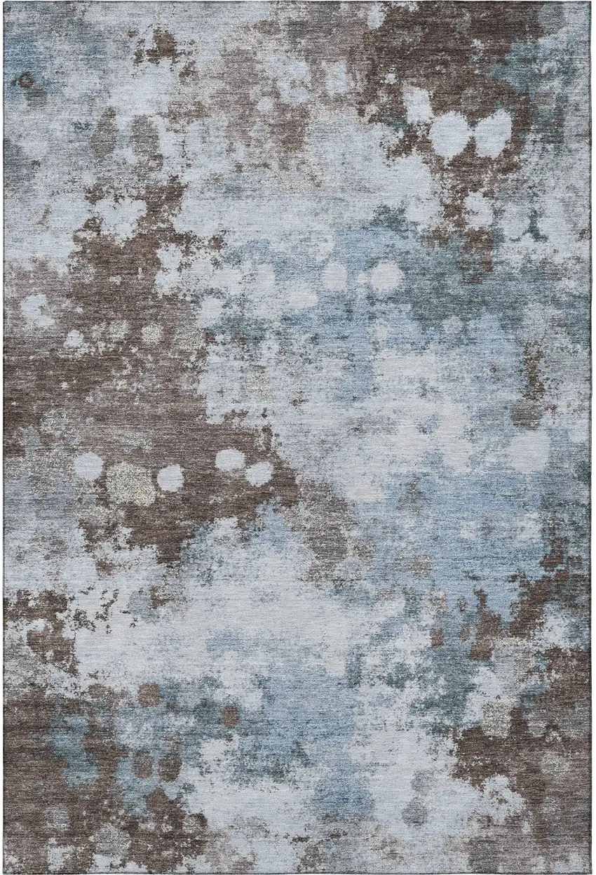 Sky Blue And Brown Abstract Washable Area Rug With UV Protection Photo 3