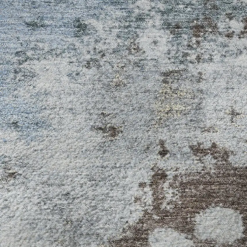 Sky Blue And Brown Abstract Washable Area Rug With UV Protection Photo 9