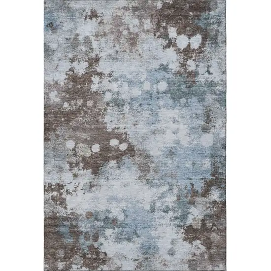 Sky Blue And Brown Abstract Washable Area Rug With UV Protection Photo 3