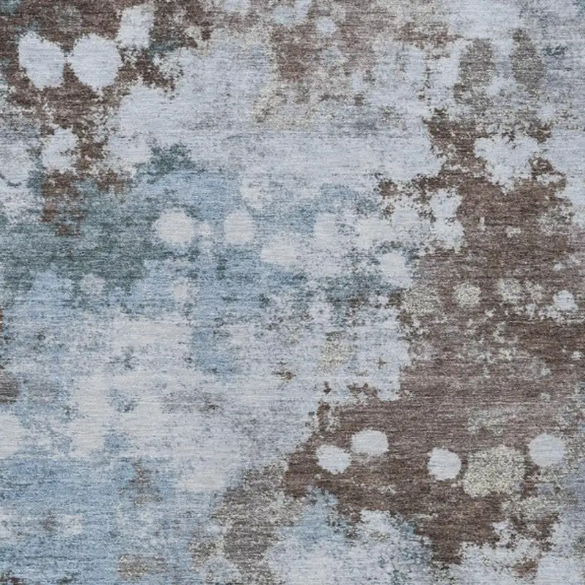 Sky Blue And Brown Abstract Washable Indoor Outdoor Area Rug Photo 6