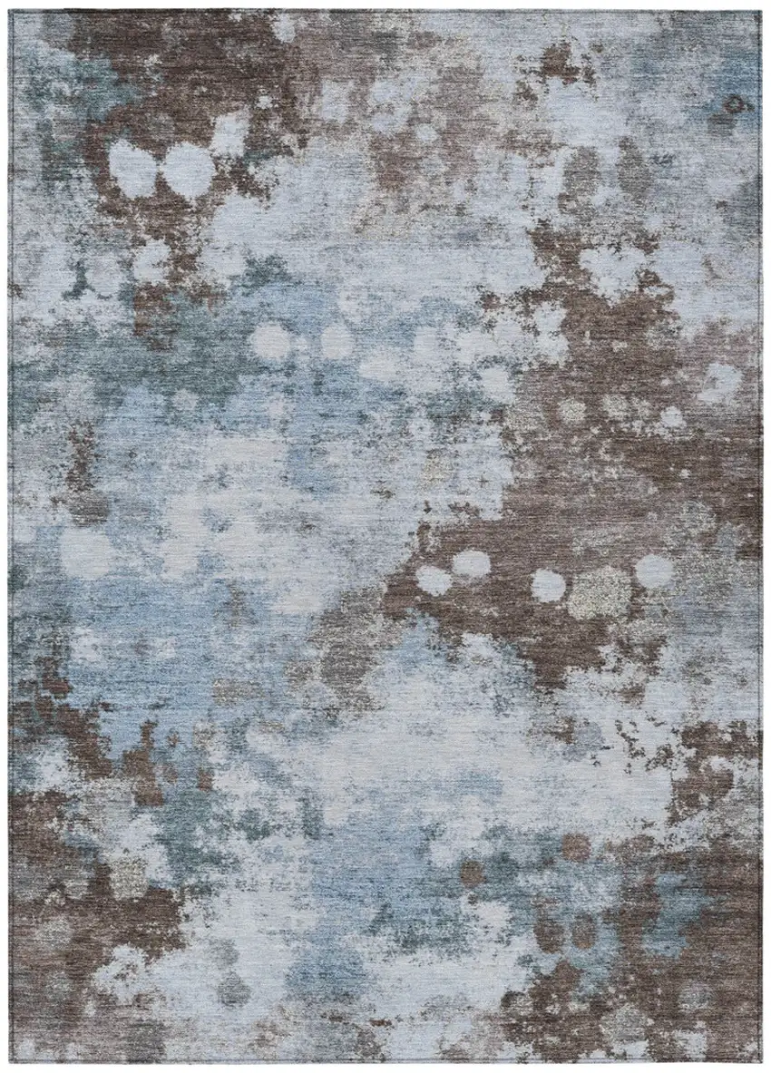 Sky Blue And Brown Abstract Washable Indoor Outdoor Area Rug Photo 4