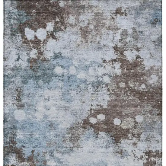 Sky Blue And Brown Abstract Washable Indoor Outdoor Area Rug Photo 2