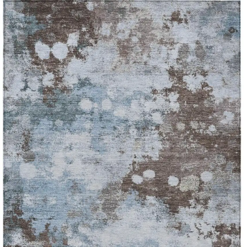 Sky Blue And Brown Abstract Washable Indoor Outdoor Area Rug Photo 2