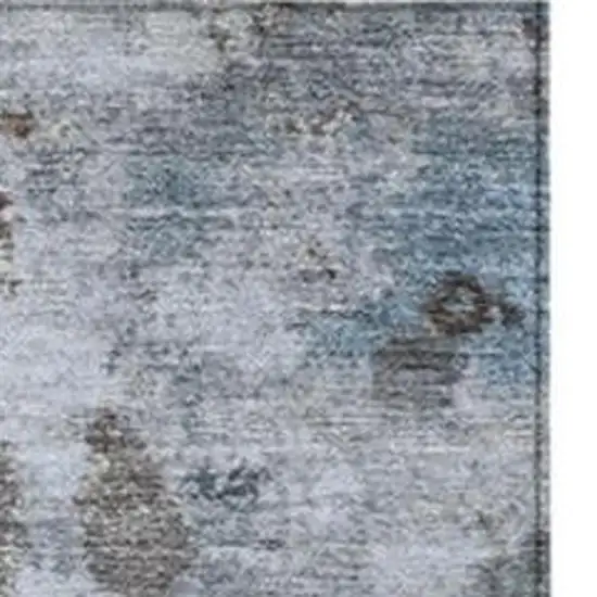 Sky Blue And Brown Abstract Washable Indoor Outdoor Area Rug Photo 3