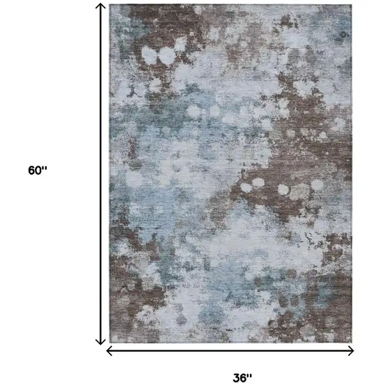 Sky Blue And Brown Abstract Washable Indoor Outdoor Area Rug Photo 9