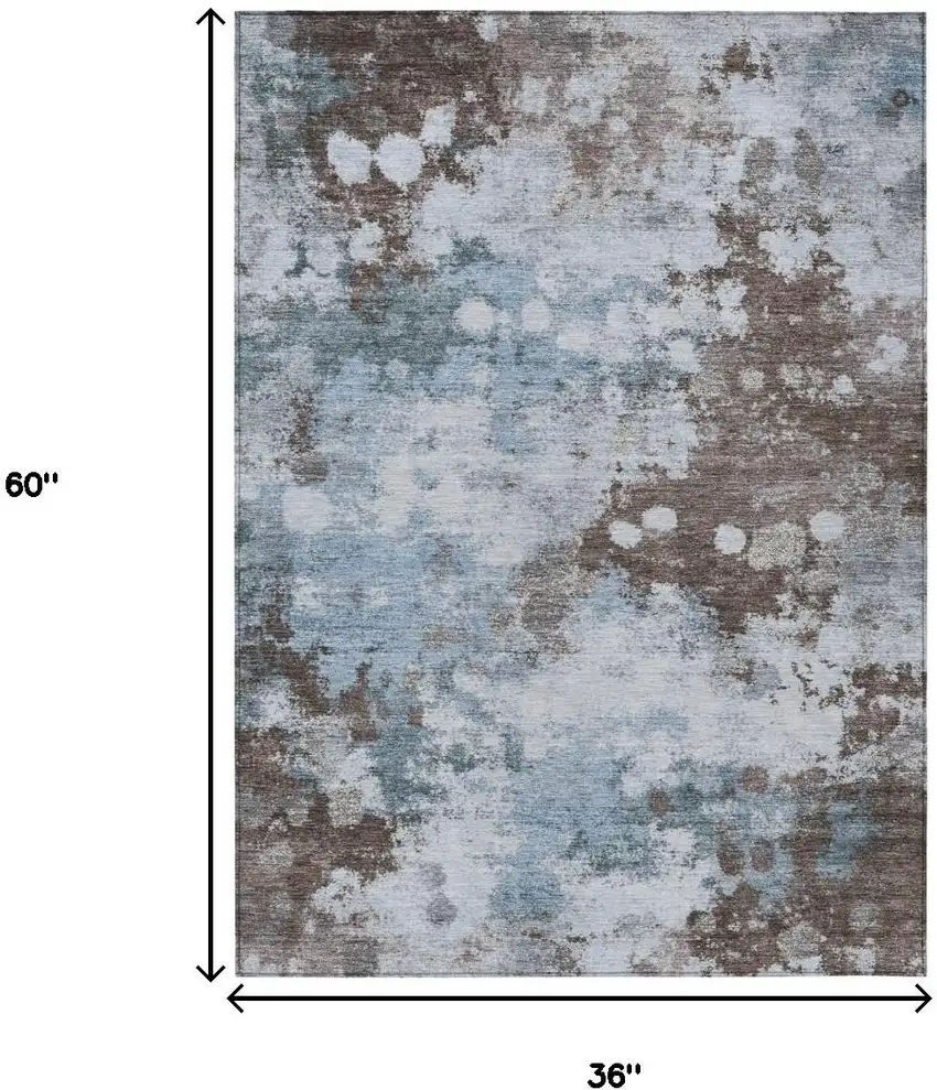 Sky Blue And Brown Abstract Washable Indoor Outdoor Area Rug Photo 9