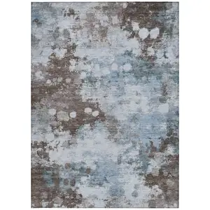 Photo of Sky Blue And Brown Abstract Washable Indoor Outdoor Area Rug