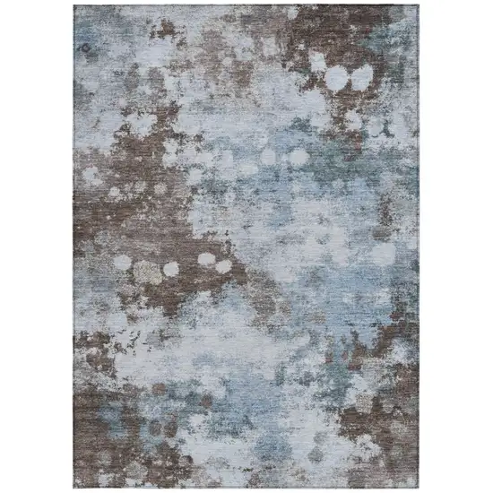Sky Blue And Brown Abstract Washable Indoor Outdoor Area Rug Photo 1