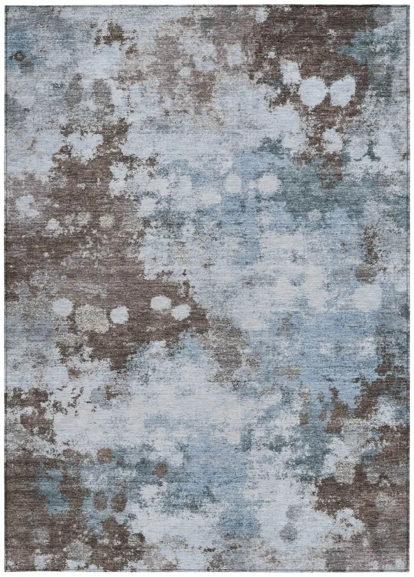 Sky Blue And Brown Abstract Washable Indoor Outdoor Area Rug Photo 1