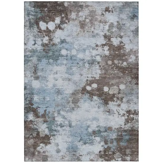 Sky Blue And Brown Abstract Washable Indoor Outdoor Area Rug Photo 8