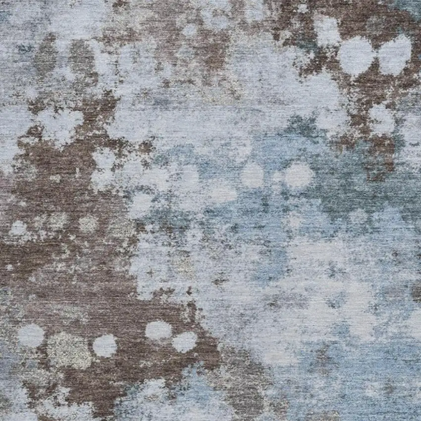 Sky Blue And Brown Abstract Washable Indoor Outdoor Area Rug Photo 3