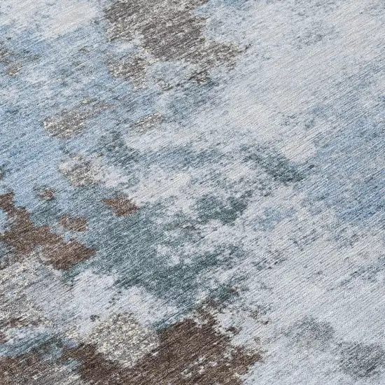 Sky Blue And Brown Abstract Washable Indoor Outdoor Area Rug Photo 8