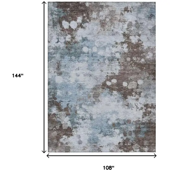 Sky Blue And Brown Abstract Washable Indoor Outdoor Area Rug Photo 9