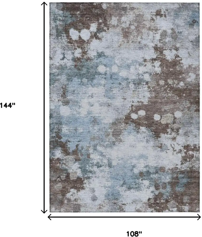 Sky Blue And Brown Abstract Washable Indoor Outdoor Area Rug Photo 9