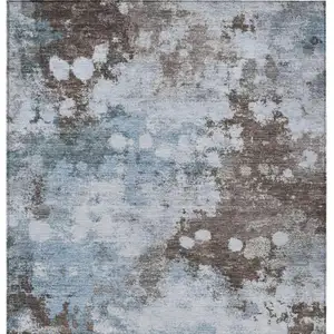 Photo of Sky Blue And Brown Abstract Washable Indoor Outdoor Area Rug