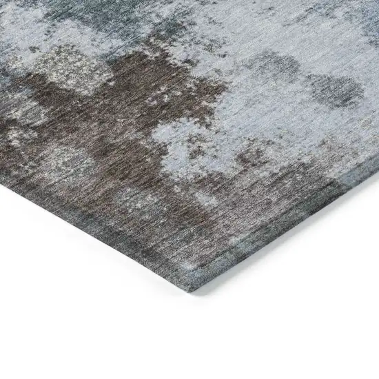 Sky Blue And Brown Abstract Washable Indoor Outdoor Area Rug Photo 6