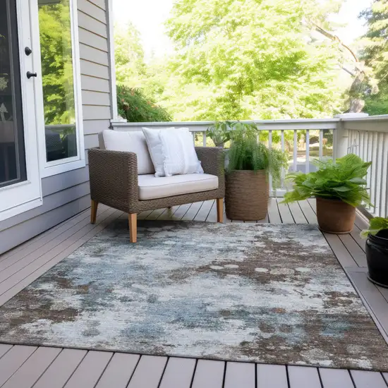 Sky Blue And Brown Abstract Washable Indoor Outdoor Area Rug Photo 6