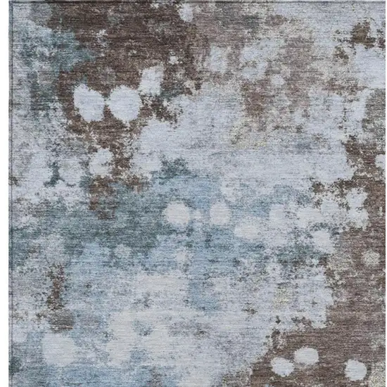 Sky Blue And Brown Abstract Washable Indoor Outdoor Area Rug Photo 9