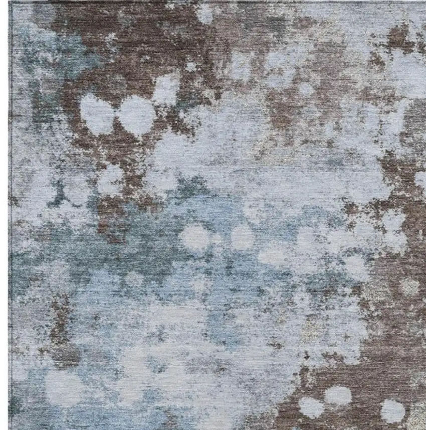 Sky Blue And Brown Abstract Washable Indoor Outdoor Area Rug Photo 9