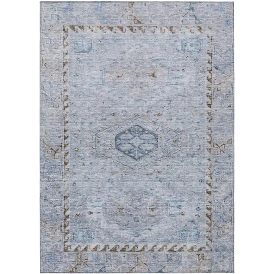Sky Blue And Brown Medallion Washable Indoor Outdoor Area Rug Photo 1