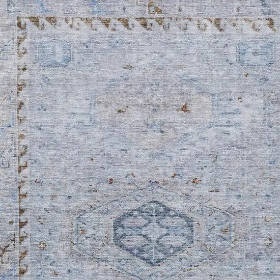 Sky Blue And Brown Medallion Washable Indoor Outdoor Area Rug Photo 2