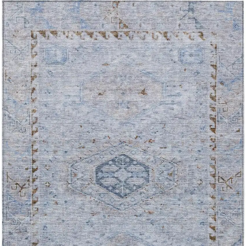 Sky Blue And Brown Medallion Washable Indoor Outdoor Area Rug Photo 3