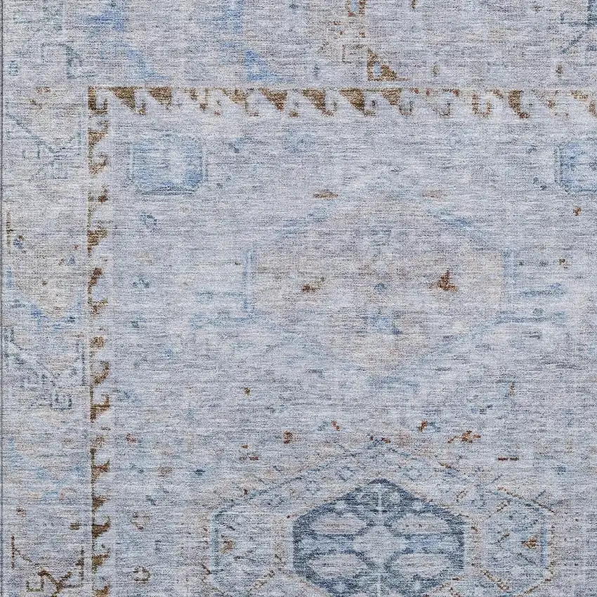 Sky Blue And Brown Medallion Washable Indoor Outdoor Area Rug Photo 2