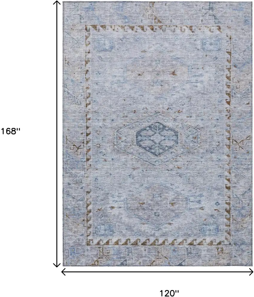 Sky Blue And Brown Medallion Washable Indoor Outdoor Area Rug Photo 3