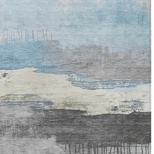 Photo of Sky Blue And Charcoal Abstract Washable Indoor Outdoor Area Rug