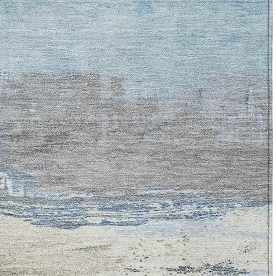 Sky Blue And Charcoal Abstract Washable Indoor Outdoor Area Rug Photo 3