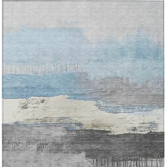Sky Blue And Charcoal Abstract Washable Indoor Outdoor Area Rug Photo 8