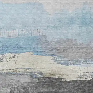 Photo of Sky Blue And Charcoal Abstract Washable Indoor Outdoor Area Rug