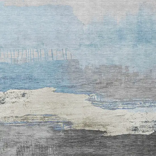 Sky Blue And Charcoal Abstract Washable Indoor Outdoor Area Rug Photo 1