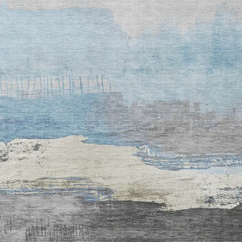 Sky Blue And Charcoal Abstract Washable Indoor Outdoor Area Rug Photo 1